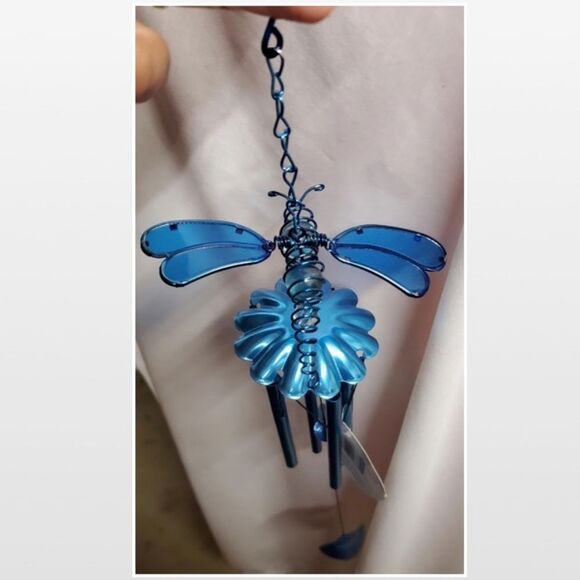 New Russo III Wind Chime Dragonfly Blue Metal Glass Home Outdoor - Picture 8 of 16